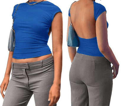 Women's Fitted Crop Top - Stretch Knit - Short Sleeve - Casual Everyday Wear