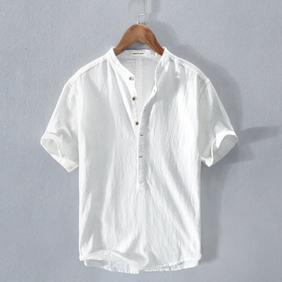 Men’s Casual Shirt - Mandarin Collar - Short Sleeve Relaxed Fit