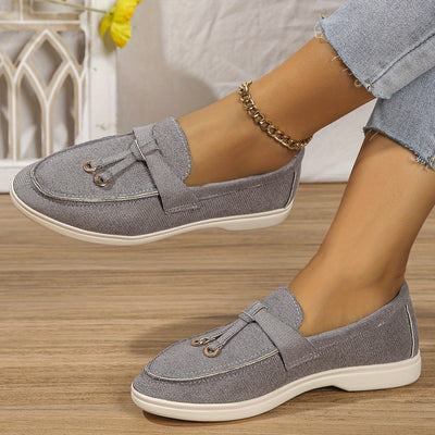 Women’s Slip-On Loafers – Woven Fabric – Decorative Lace – Casual Comfort Fit
