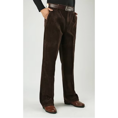 Men's corduroy pants with wide legs, high waist and side pockets