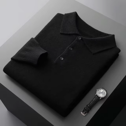 Men’s Polo Sweater – Merino Wool – Standard Fit – Button Placket – Ribbed Trim