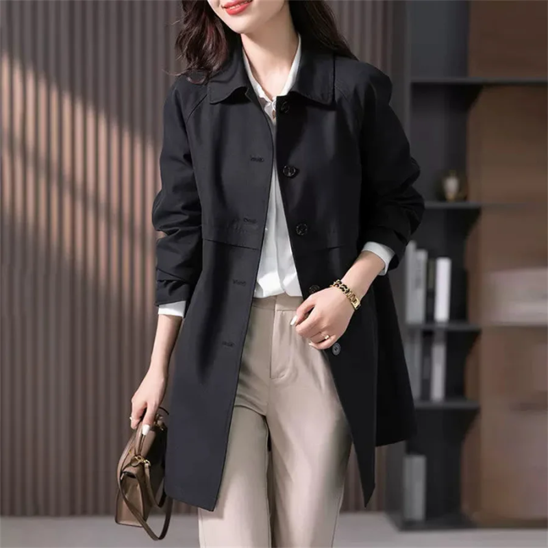 Women’s Trench Coat – Tailored Fit – Classic Collar – Single Breasted – Mid-Thigh Length