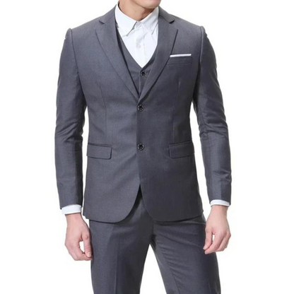 Men's Black Three-Piece Suit with Single-Breasted Closure