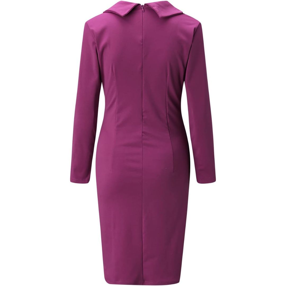 Women's Blazer Dress - Slim Fit Bodycon - Lapel Collar Long Sleeve - Button Closure