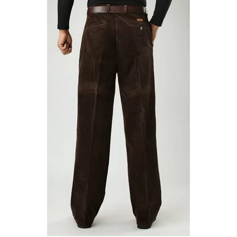 Men's corduroy pants with wide legs, high waist and side pockets