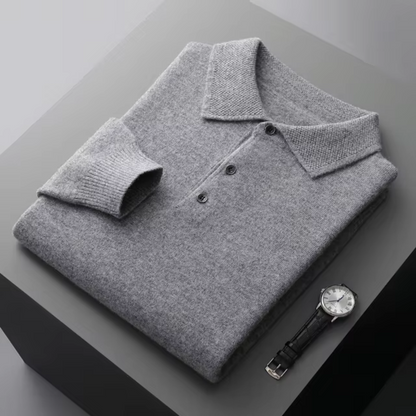 Men’s Polo Sweater – Merino Wool – Standard Fit – Button Placket – Ribbed Trim