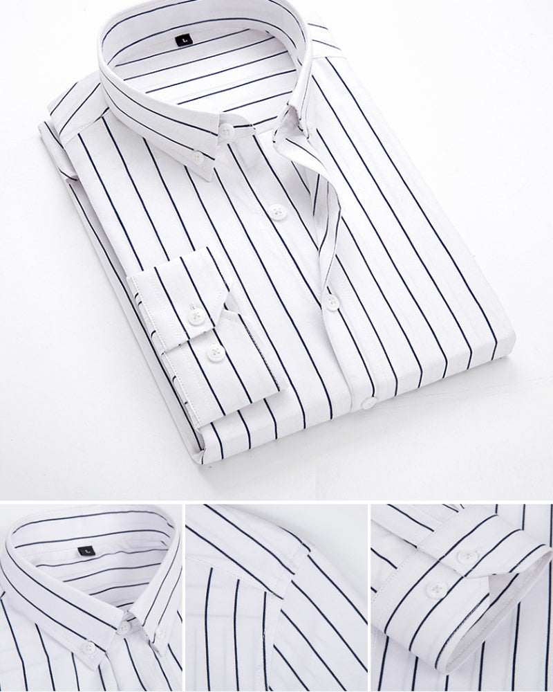 Men’s Dress Shirt - Long Sleeve - Classic Fit - Striped - Button Cuffs - Business Formal