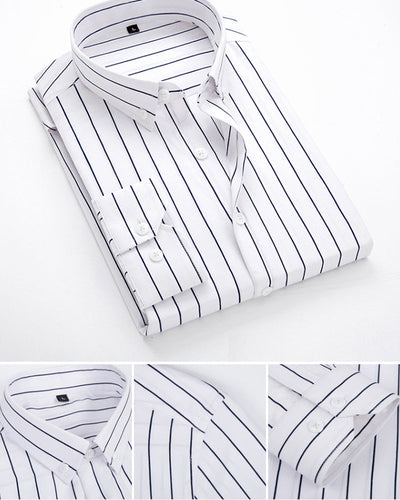 Men’s Dress Shirt - Long Sleeve - Classic Fit - Striped - Button Cuffs - Business Formal