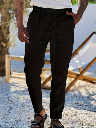 Drawstring pants with elastic waistband for men