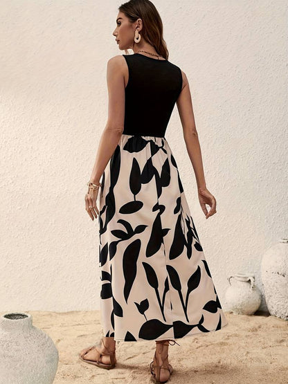 Women's Sleeveless Maxi Dress - Fitted Bodice - Scoop Neck - Flowy A-Line Skirt