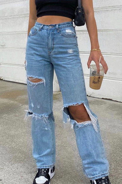 High waist ripped pants for women