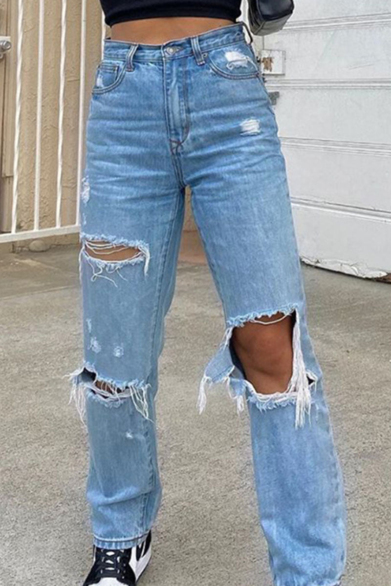 High waist ripped pants for women