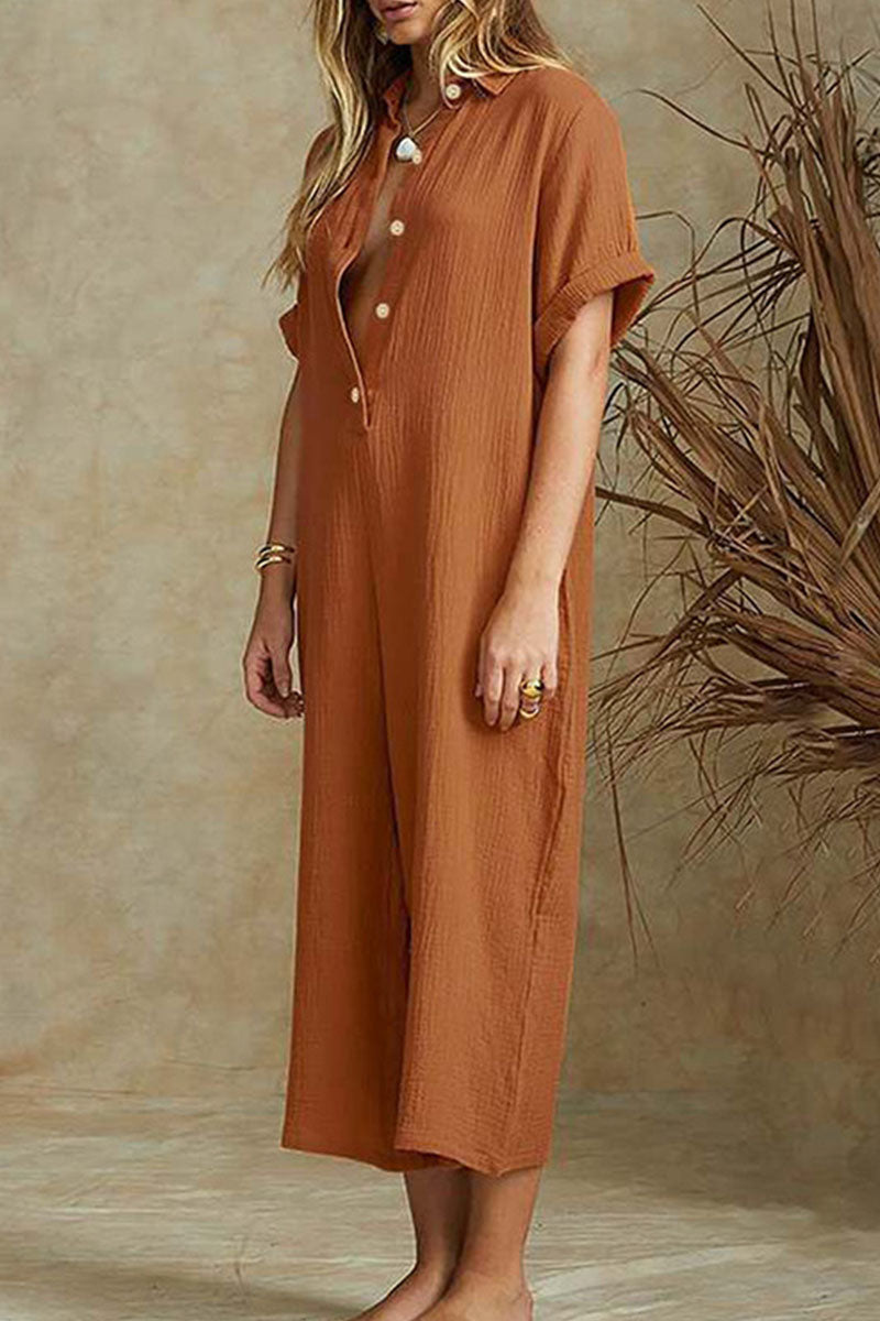 Women's relaxed jumpsuit with a notch collar