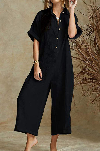 Women's relaxed jumpsuit with a notch collar