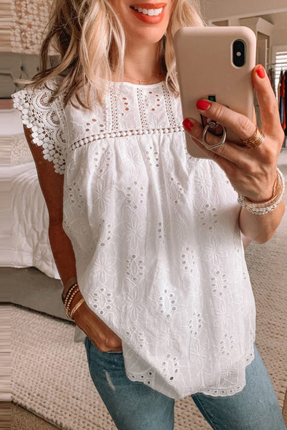 Women's fashionable sleeveless eyelet top