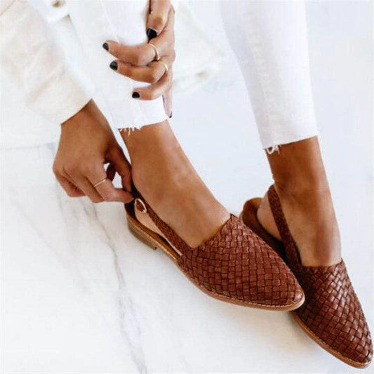 Women's Woven Leather Slingback Flats – Closed Toe – Comfortable Everyday Shoes