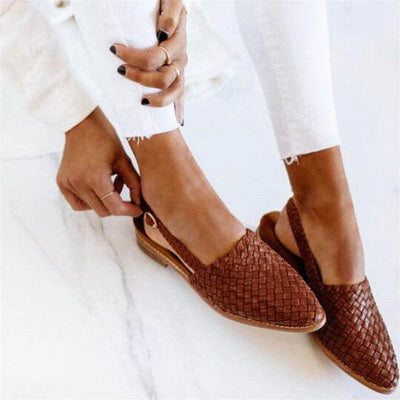 Women’s Slip-On Shoes – Woven Leather – Slingback Strap – Supportive Casual Fit
