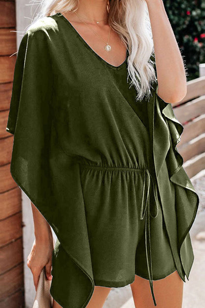 Women's fashionable plain vneck loose jumpsuit