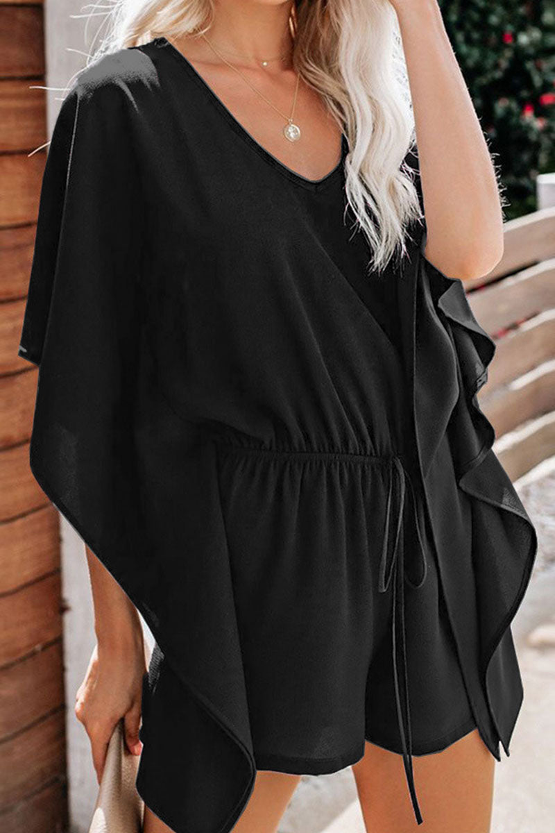 Women's fashionable plain vneck loose jumpsuit