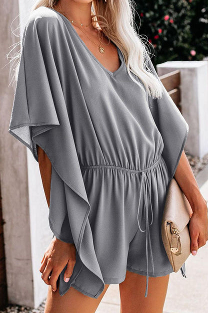 Women's fashionable plain vneck loose jumpsuit