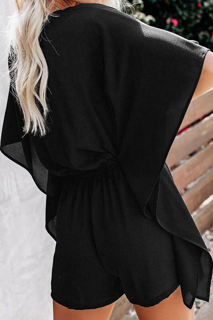 Women's fashionable plain vneck loose jumpsuit