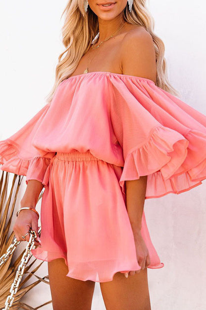 Off-the-shoulder flare sleeve jumpsuit for women