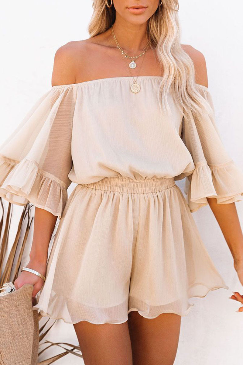 Off-the-shoulder flare sleeve jumpsuit for women