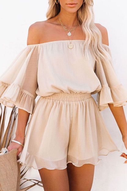 Off-the-shoulder flare sleeve jumpsuit for women