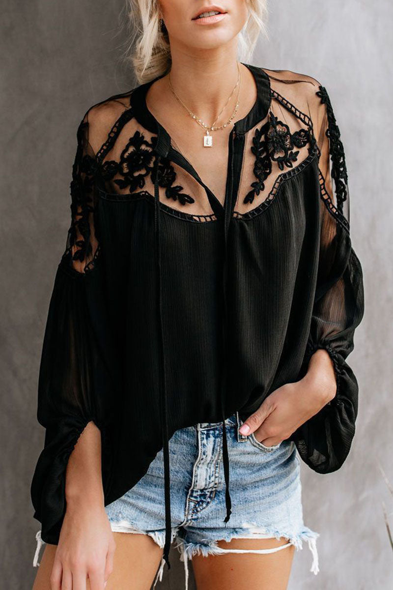 Women's sheer V-neck lace top