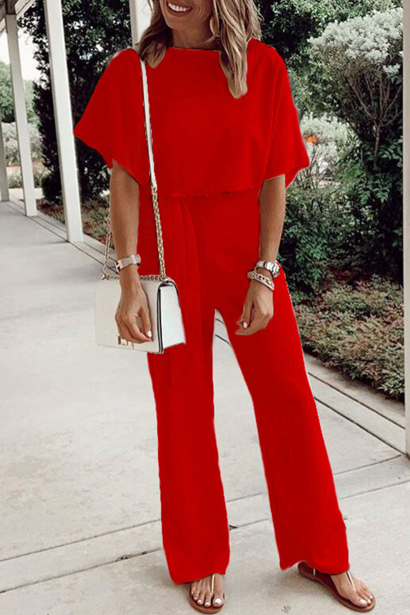 Women's casual round neck loose jumpsuit