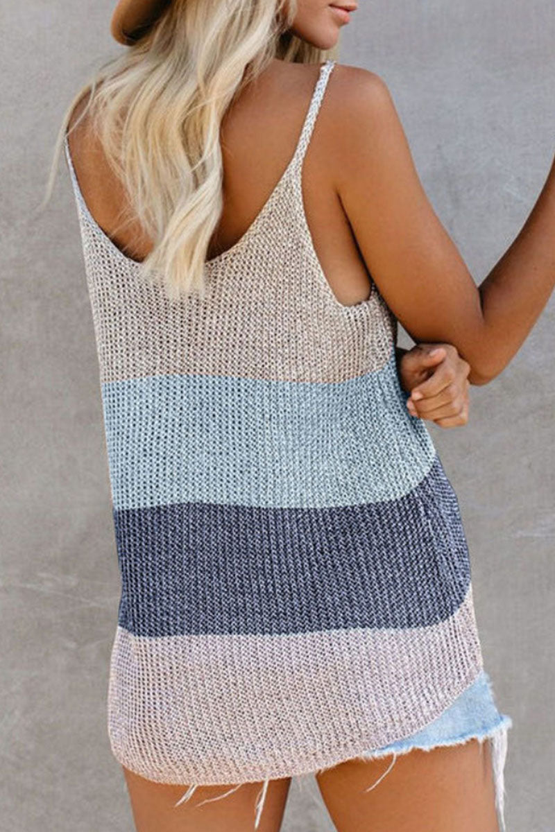 Women's knitted striped u-neck sleeveless top