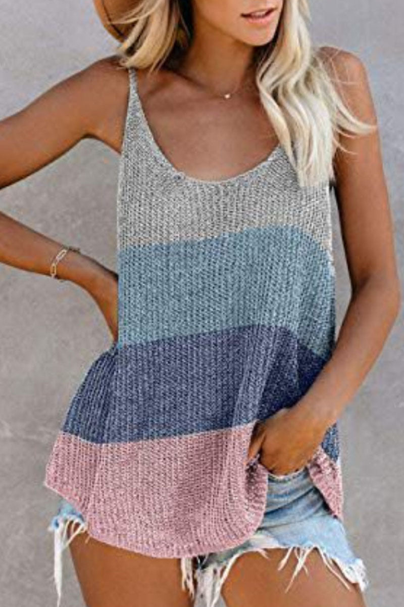 Women's knitted striped u-neck sleeveless top