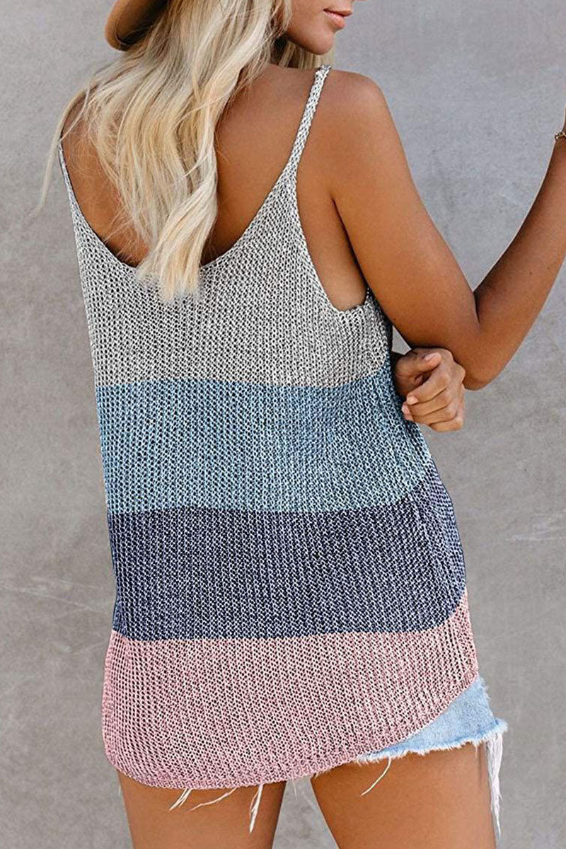 Women's knitted striped u-neck sleeveless top