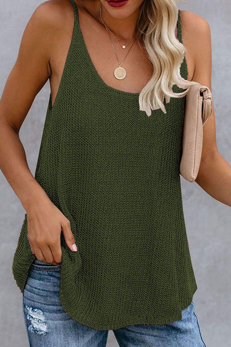 Women's knitted striped u-neck sleeveless top