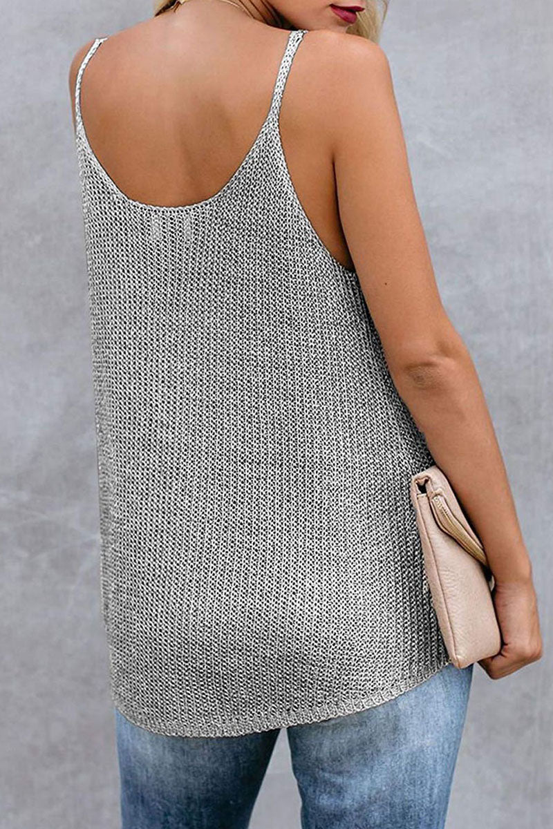 Women's knitted striped u-neck sleeveless top