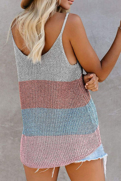 Women's knitted striped u-neck sleeveless top