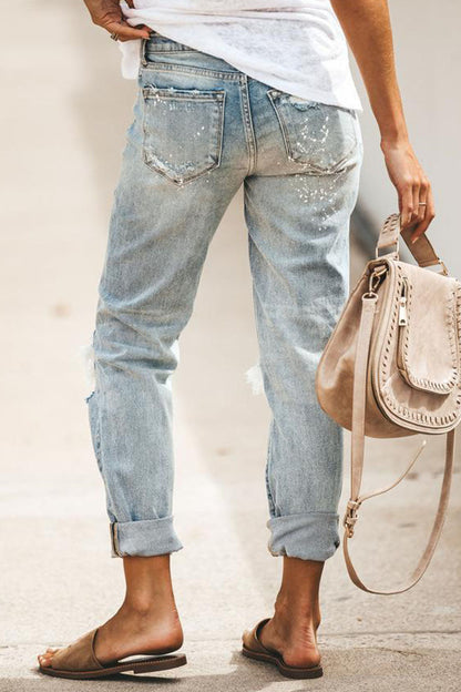 Fashionable ripped denim jeans for women