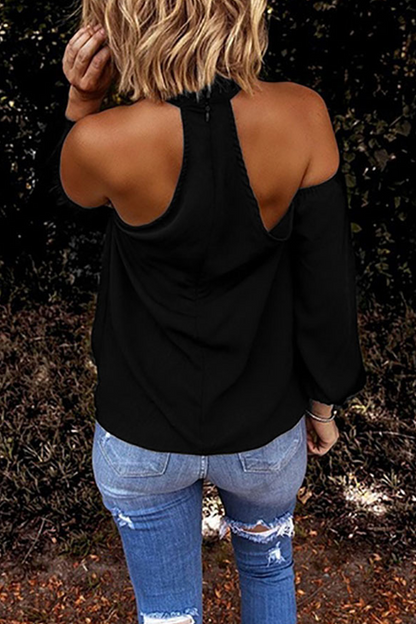 Women's blouse with open shoulders and long sleeves