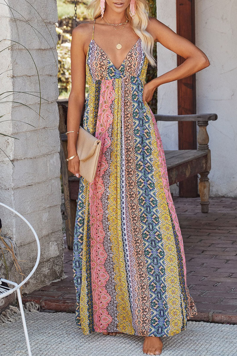 Adeola - boho v-hals spaghetti bandjes maxi jurk