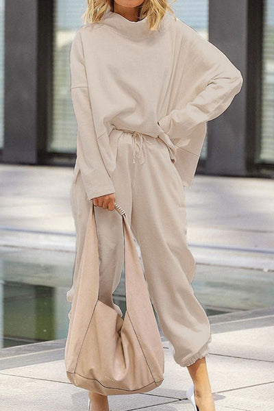 Women's Loungewear Set - Oversized Sweatshirt & Elastic Waist Trousers - Soft Cotton