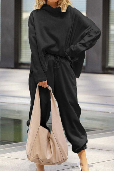 Women's Loungewear Set - Oversized Sweatshirt & Elastic Waist Trousers - Soft Cotton