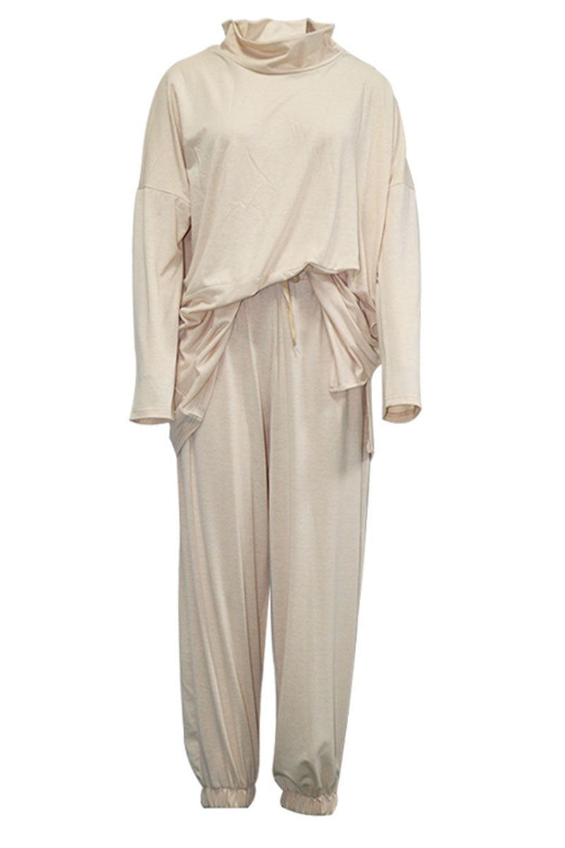 Women's Loungewear Set - Oversized Sweatshirt & Elastic Waist Trousers - Soft Cotton