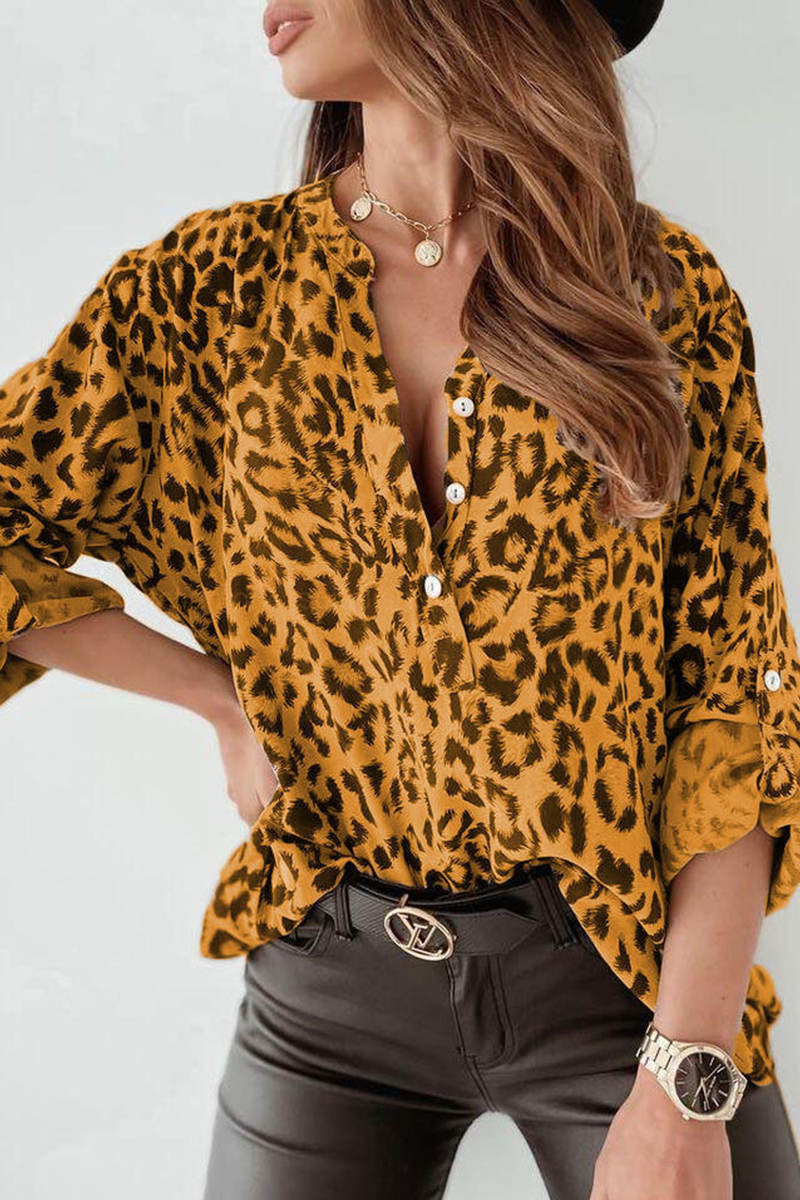 Women's animal print buckle blouse