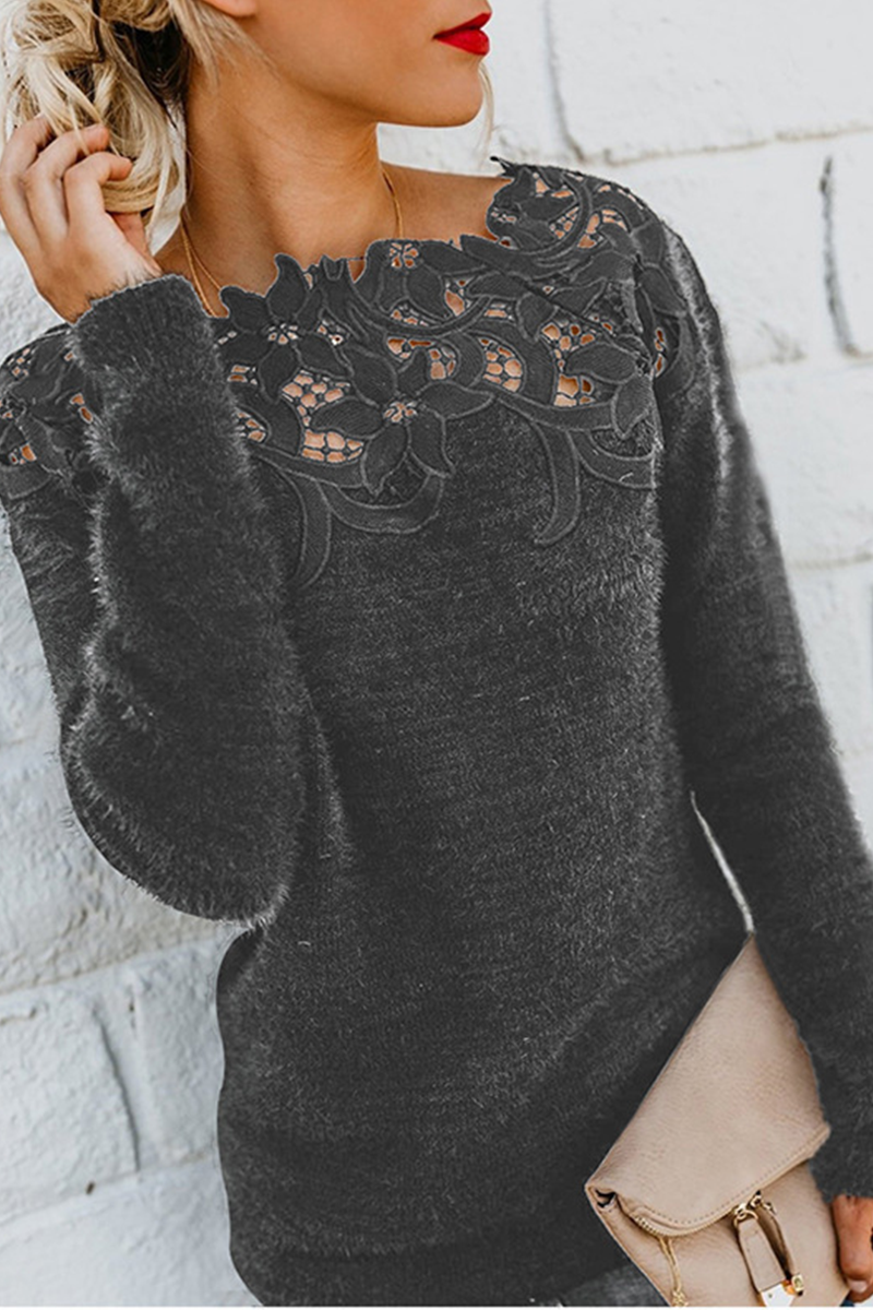 Women's lace hollowed out long sleeve sweater