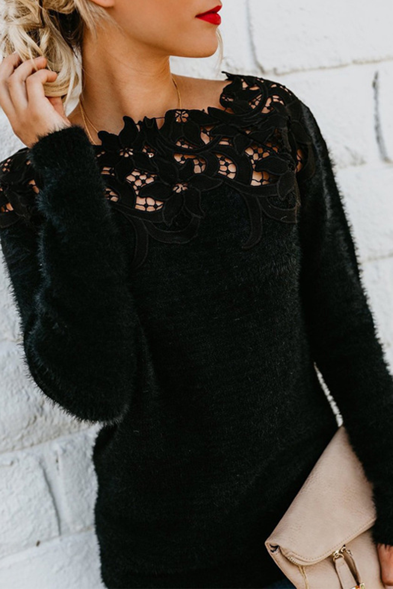 Women's lace hollowed out long sleeve sweater