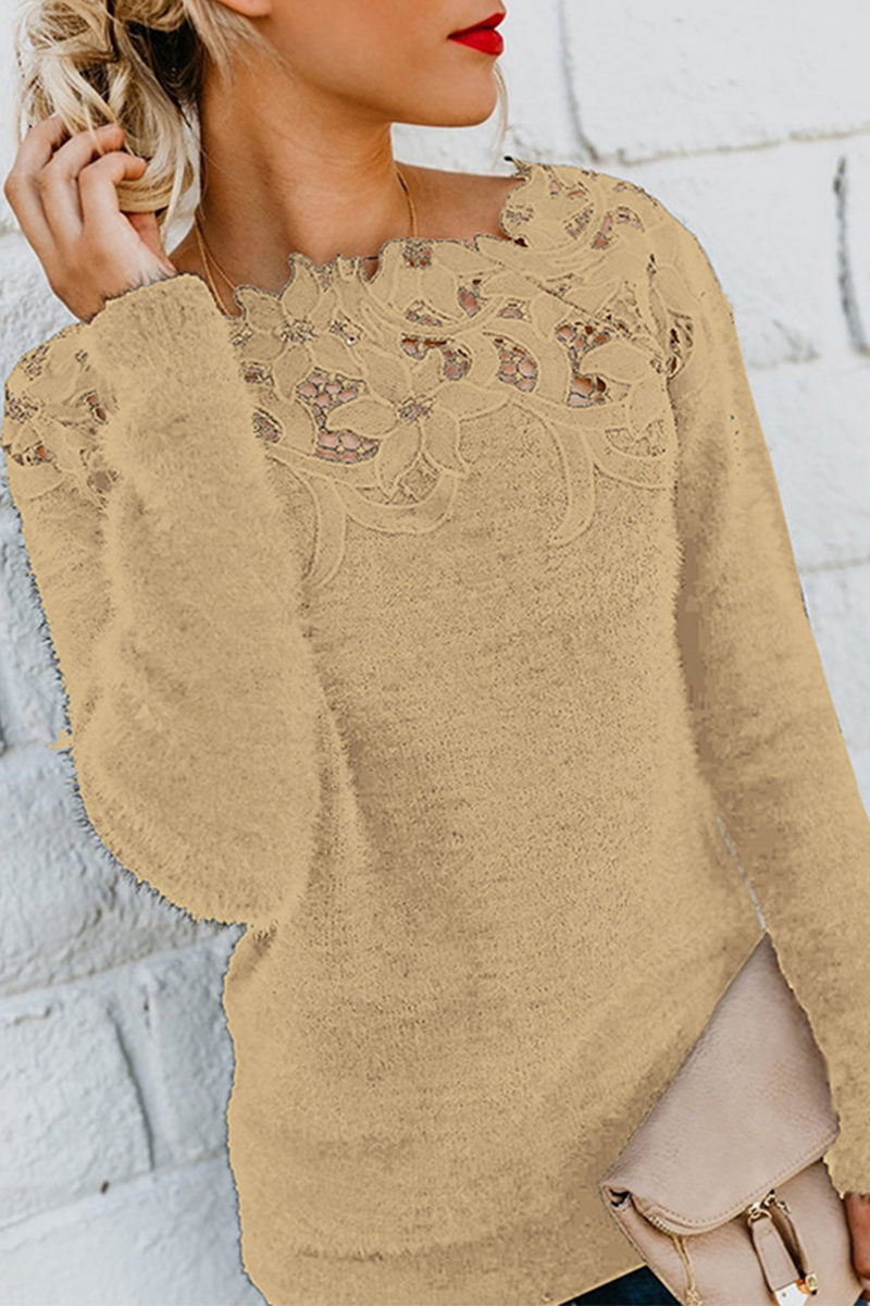 Women's lace hollowed out long sleeve sweater