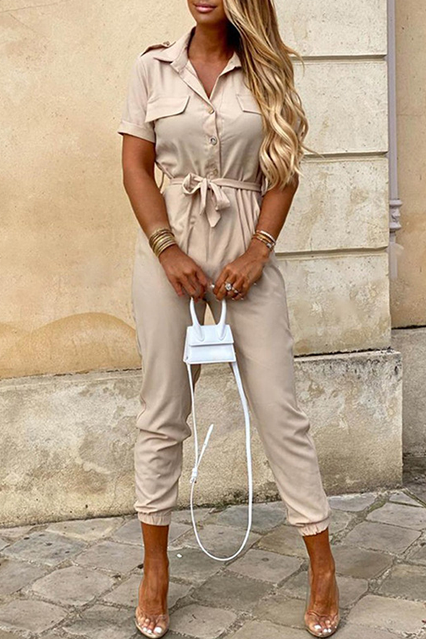 Clara - jumpsuit met gesp riem en omslagkraag