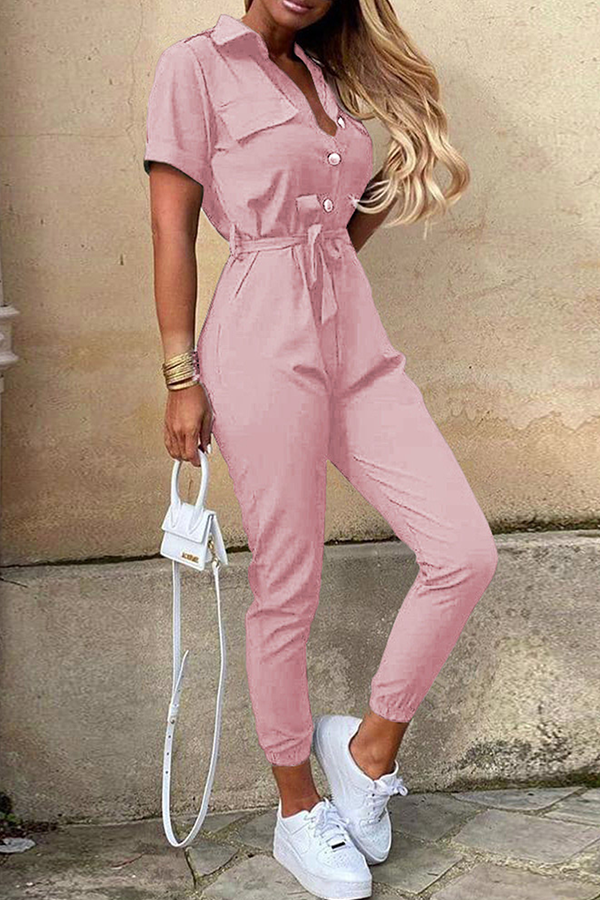 Women's jumpsuit with belt and shawl collar