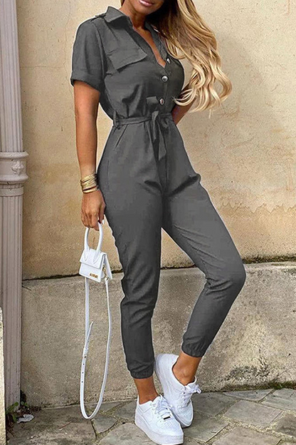 Women's jumpsuit with belt and shawl collar