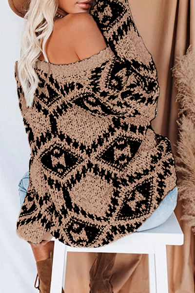 Women's geometric knitted V-neck sweater